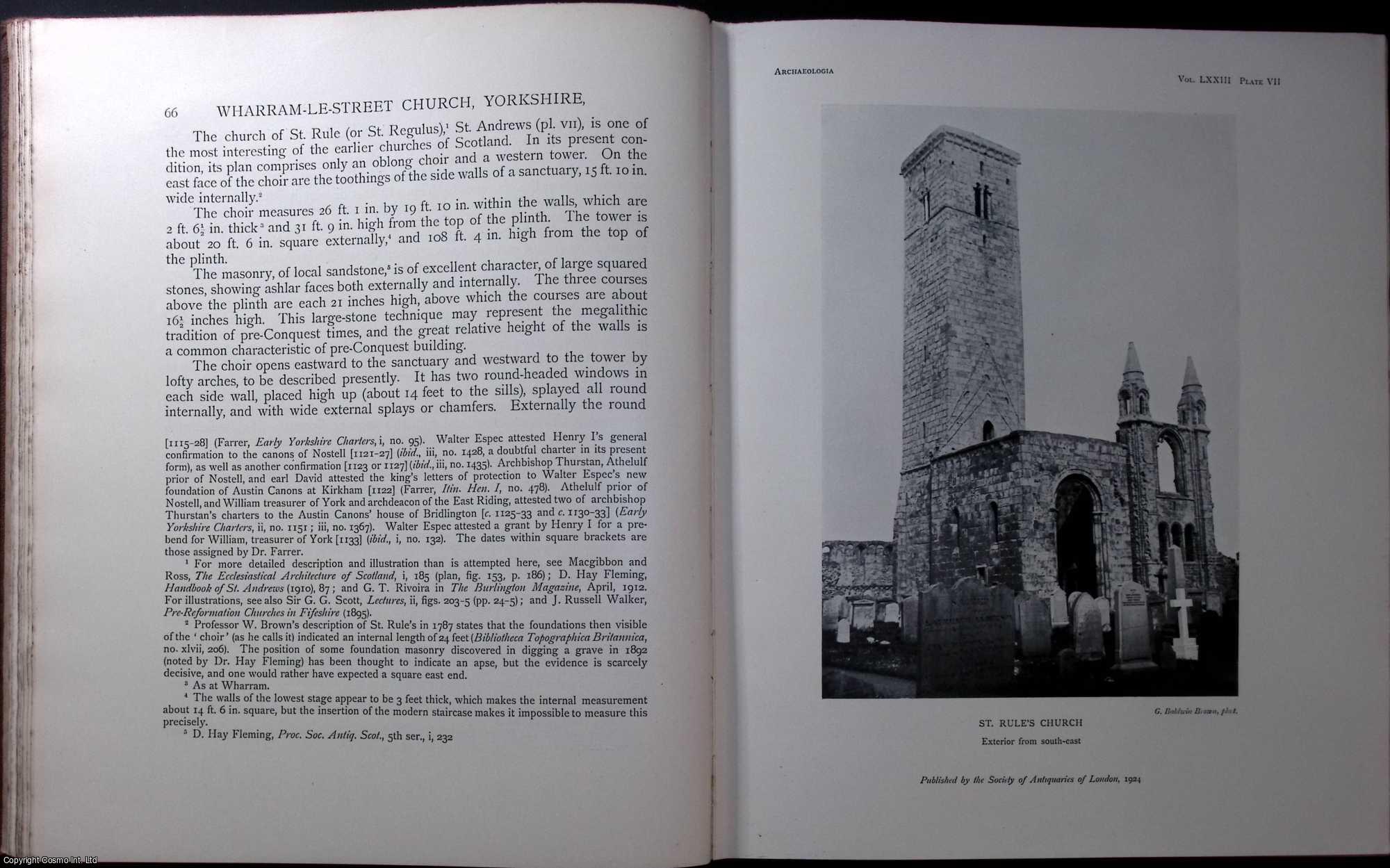 John Bilson, Esq., F.S.A. - Wharram-le-Street Church, Yorkshire, and St. Rule's Church, St. Andrews. An original article from the Archaeologia journal, 1922.