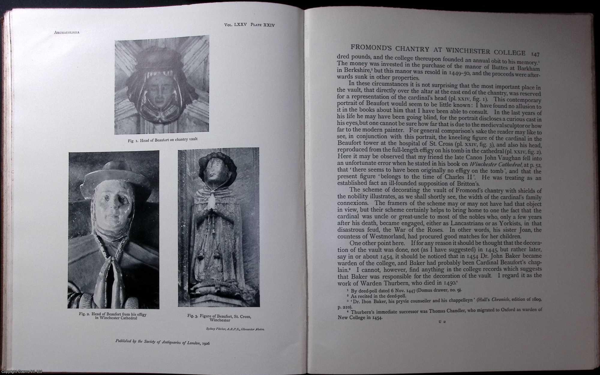 Herbert Chitty, Esq., M.A., F.S.A. - Fromond's Chantry at Winchester College. An original article from the Archaeologia journal, 1924.