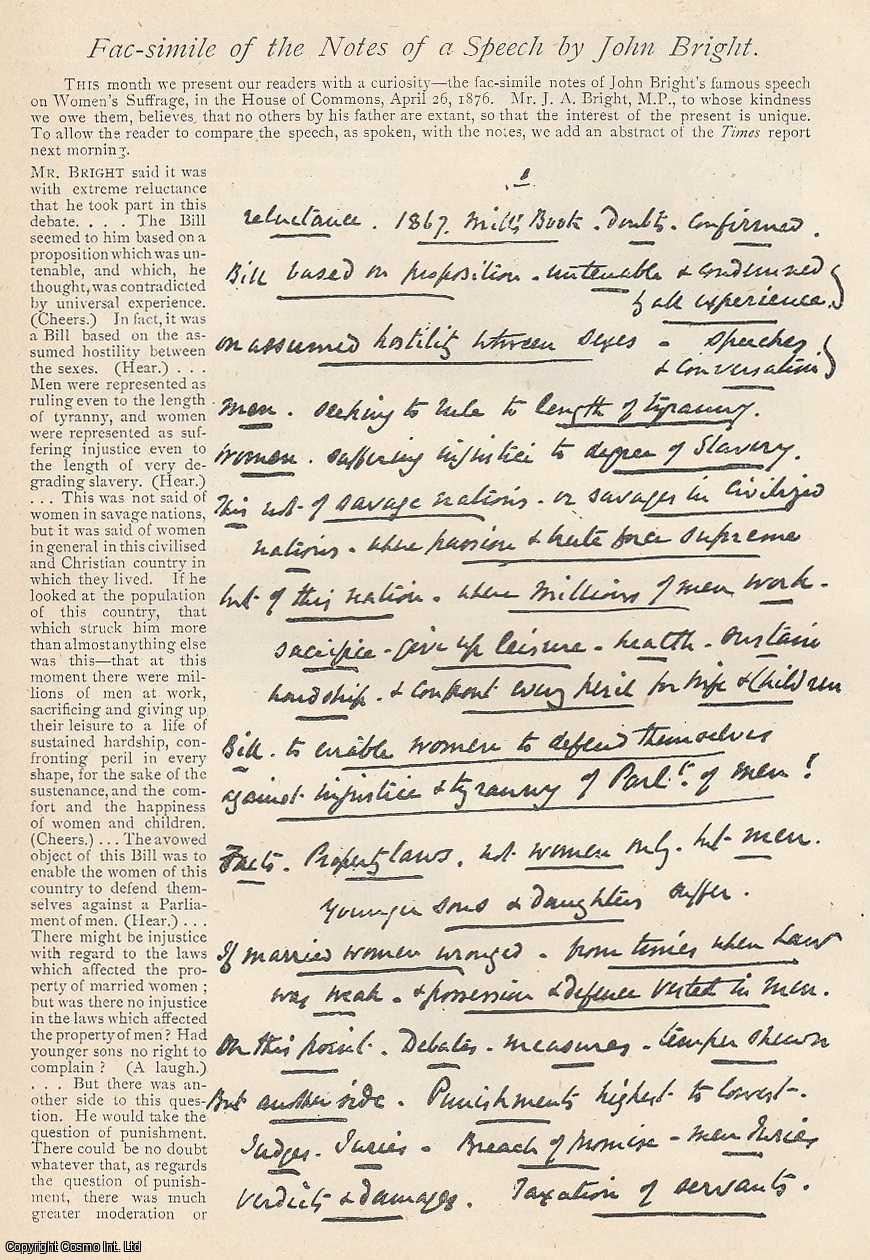 --- - John Bright on Women's Suffrage. Facsimile of the Notes of a Speech. An original article from The Strand Magazine, 1891.