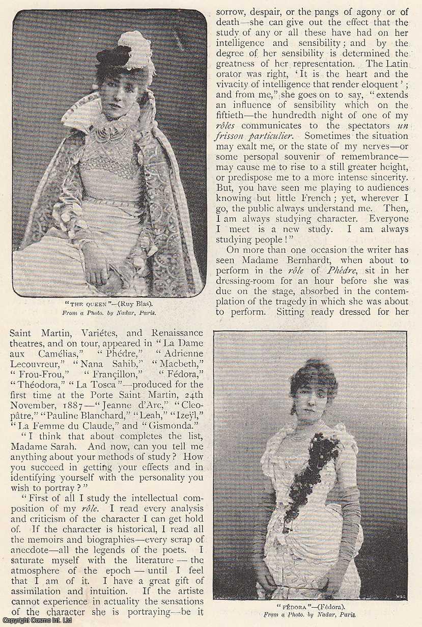 Edward John Hart - Sarah Bernhardt, French Actress : Illustrated Interview. An uncommon original article from The Strand Magazine, 1895.