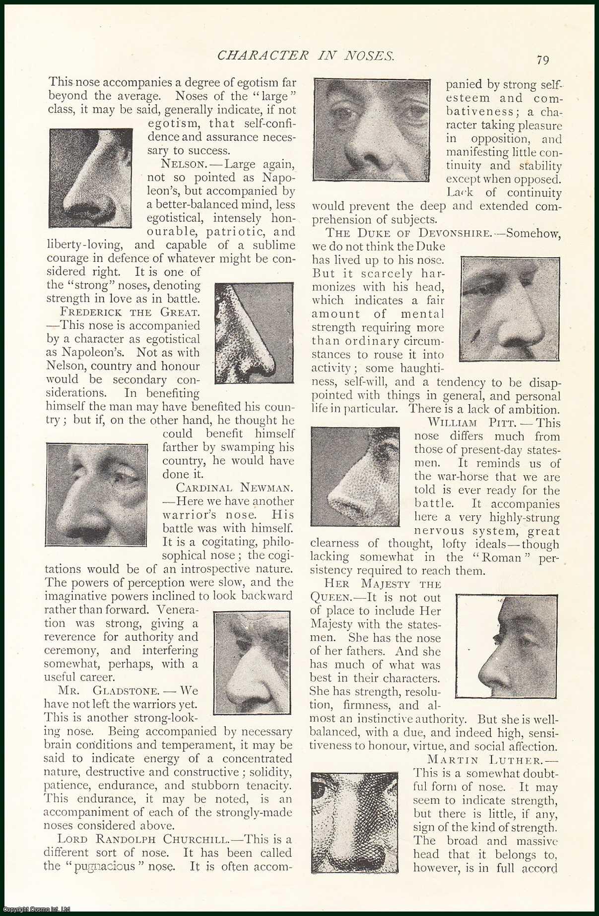 Stackpool E. O'Dell - Cardinal Newman ; Mr. Gladstone ; Nelson ; Martin Luther ; The Duke of Devonshire & others : Character in Noses. An uncommon original article from The Strand Magazine, 1896.