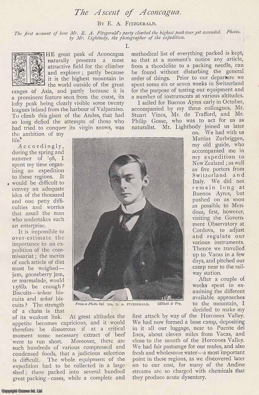 FITZGERALD, E. A. - The Ascent of Aconcagua and Tupungato. A rare original article from The Strand Magazine, 1898.