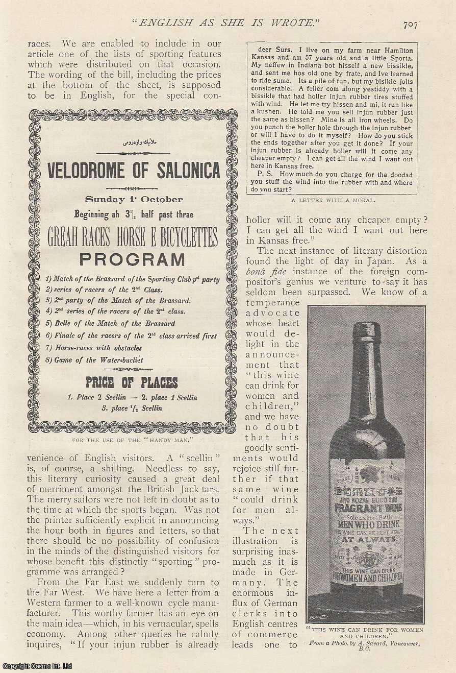 Meta Henn - English as She is Wrote. Signs & Labels from Around The World. An uncommon original article from The Strand Magazine, 1900.