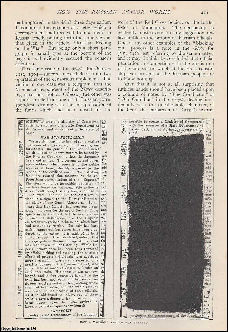 Frederick Dolman. Illustrated with examples of the Censor's Blacking Out. - How the Russian Censor Works. Illustrated with Examples of the Censor's Blacking Out. An uncommon original article from The Strand Magazine, 1905.