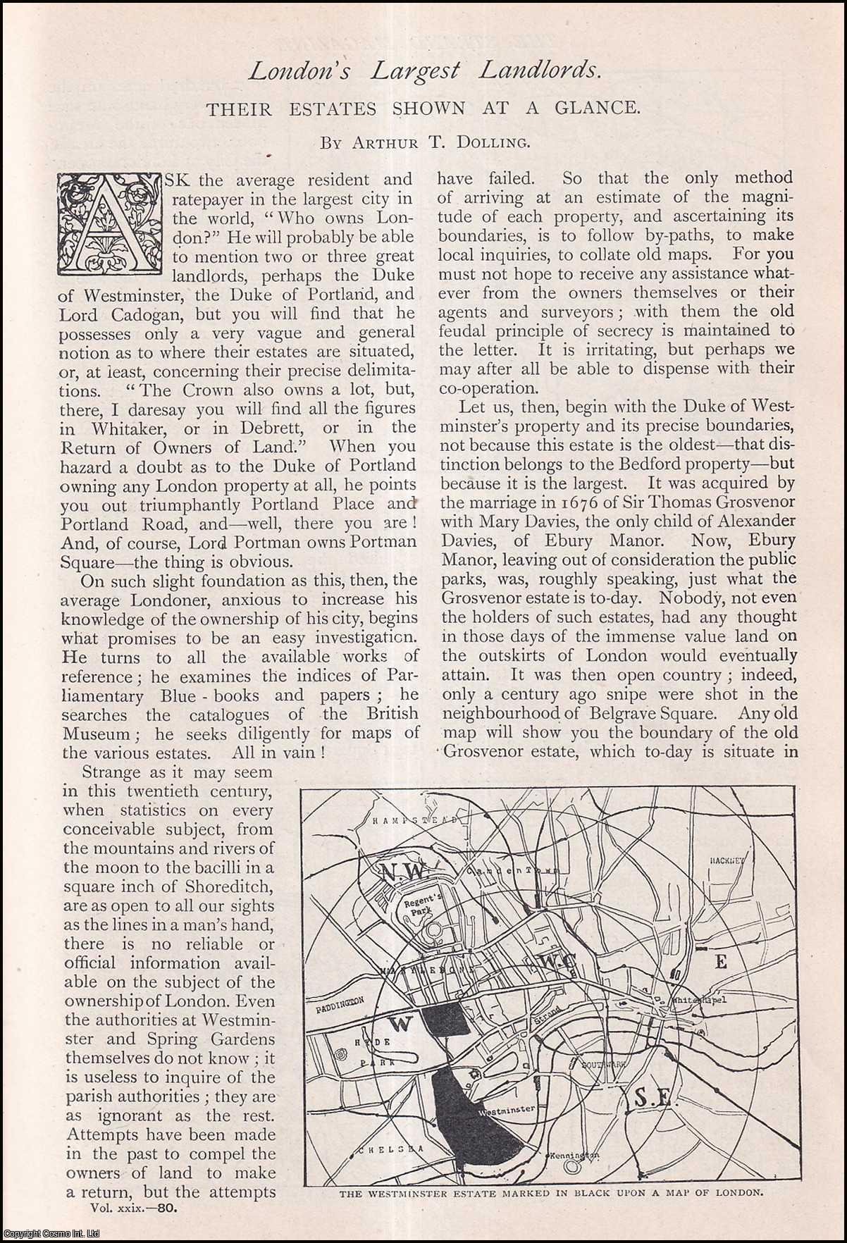DOLLING, ARTHUR T. - London's Largest Landlords. Their estates shown at a glance. A rare original article from The Strand Magazine, 1905.