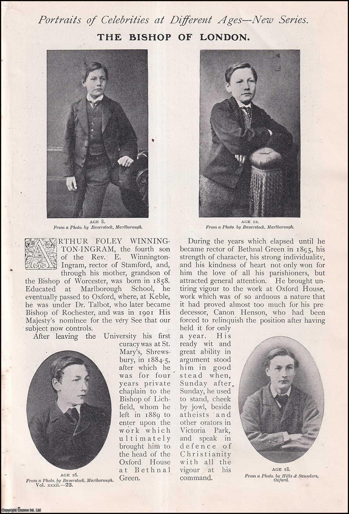 No Author Stated - The Bishop of London, Arthur Foley Winnington-Ingram. Portraits of Celebrities at Different Ages. An uncommon original article from The Strand Magazine, 1906.