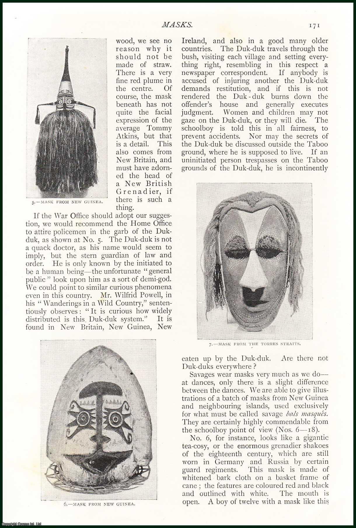 E.A. Brayley Hodgetts - A Mask Used by North American Indians ; Dancing Mask From New Britain ; Mask From The Torres Straits & more : Masks. An uncommon original article from The Strand Magazine, 1898.