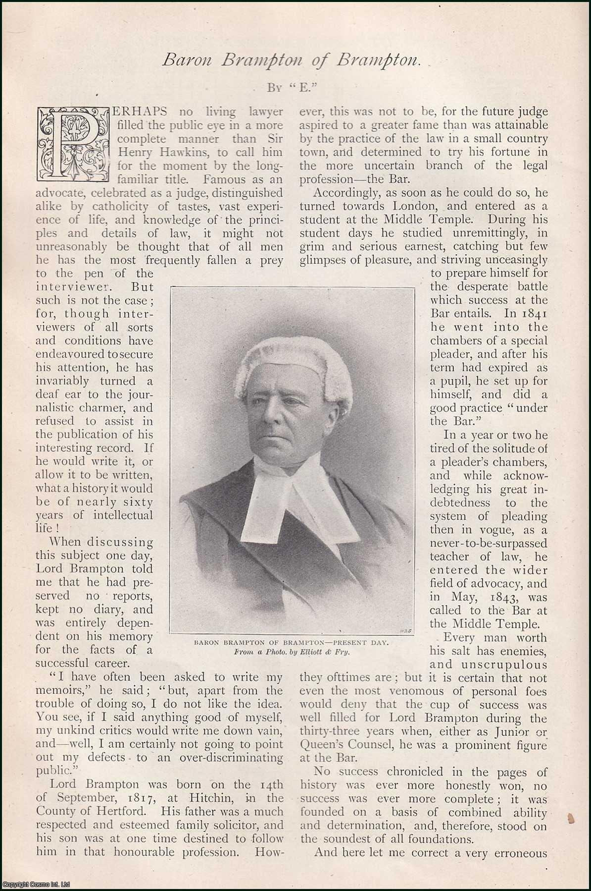 E. - Baron Brampton, Sir Henry Hawkins of Brampton. An uncommon original article from The Strand Magazine, 1899.