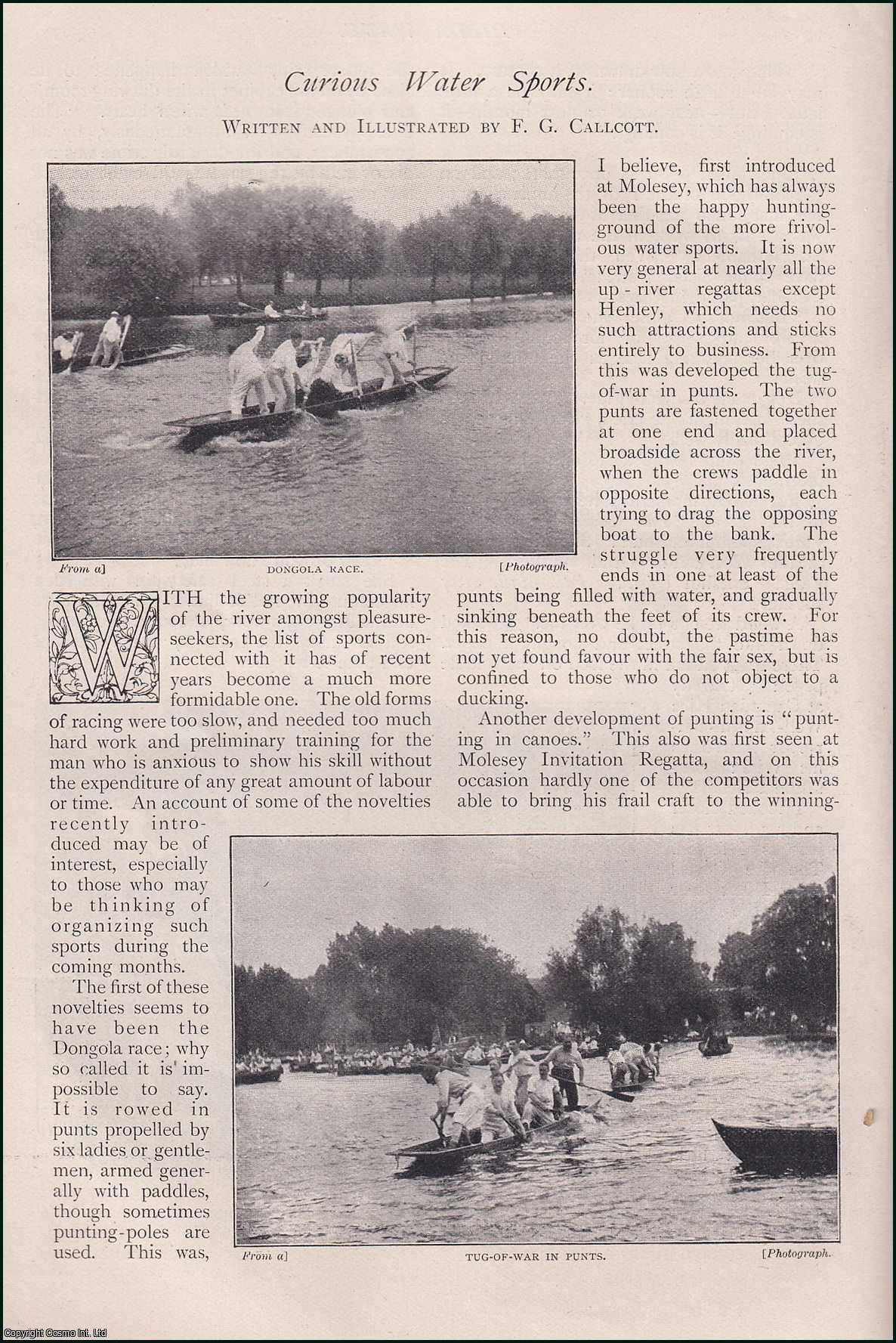 Written & illustrated by F.G. Callcott. - Curious Water Sports : punting in canoes ; dongola racing ; tug-of-war in punts & more. An uncommon original article from The Strand Magazine, 1899.
