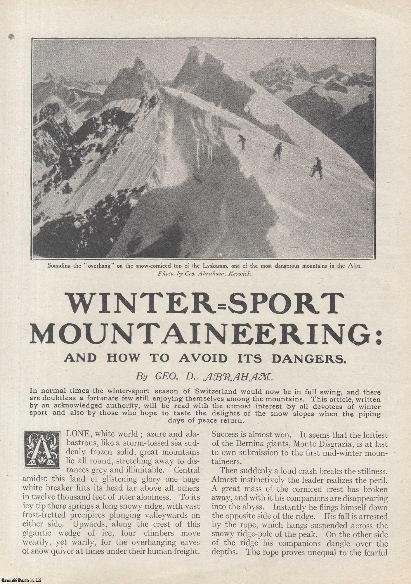 George D. Abraham - Winter-Sport Mountaineering, Monte Disgrazia, Bernina. An uncommon original article from the Wide World Magazine, 1916.
