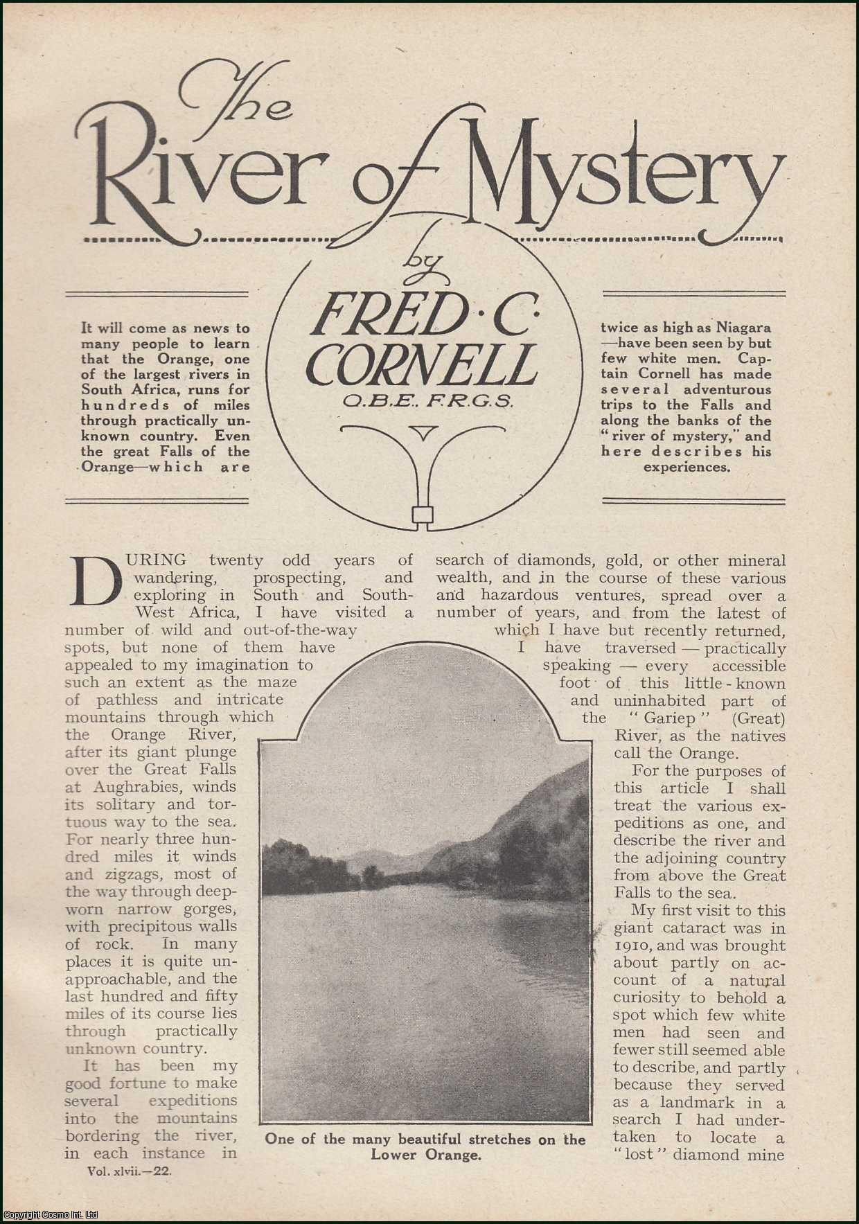 CORNELL, FRED C. - The River of Mystery. The Orange River, South Africa. An original article from the Wide World Magazine, 1921.