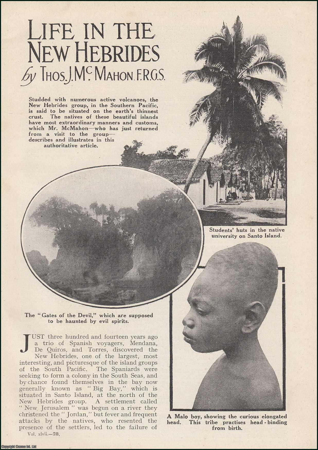 Thomas J. McMahon F.R.G.S. - Life In the New Hebrides. An uncommon original article from the Wide World Magazine, 1921.