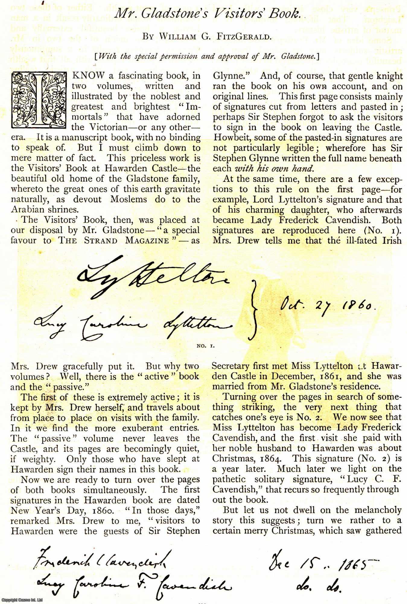 FITZGERALD, WILLIAM G. - Mr Gladstone's Visitors' Book. A rare original article from The Strand Magazine, 1896.