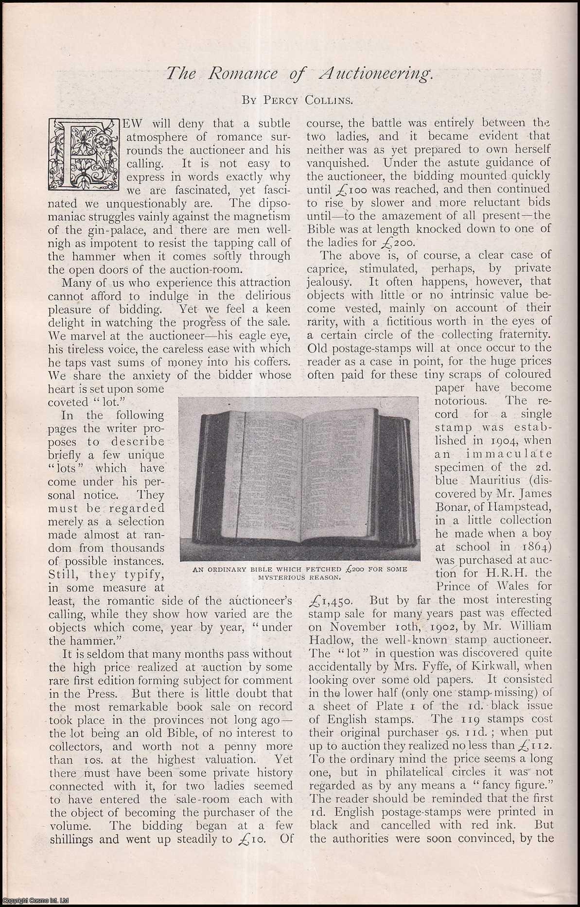 Percy Collins - The Romance of Auctioneering : the vest worn by Charles I on the scaffold, which fetched £200 ; a Salt-Cellar which fetched £3,000 ; the Old Bell of Newgate Prison, £100 & others. An uncommon original article from The Strand Magazine, 1906.