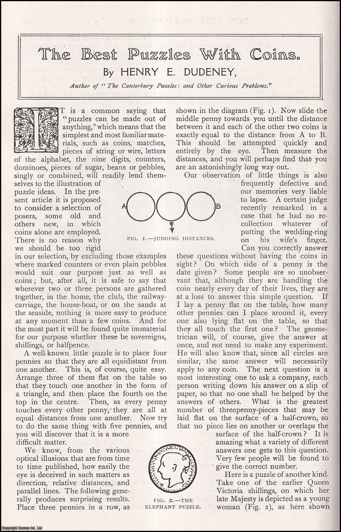 DUDENEY, HENRY E. - The Best Puzzles with Coins. A rare original article from The Strand Magazine, 1909.