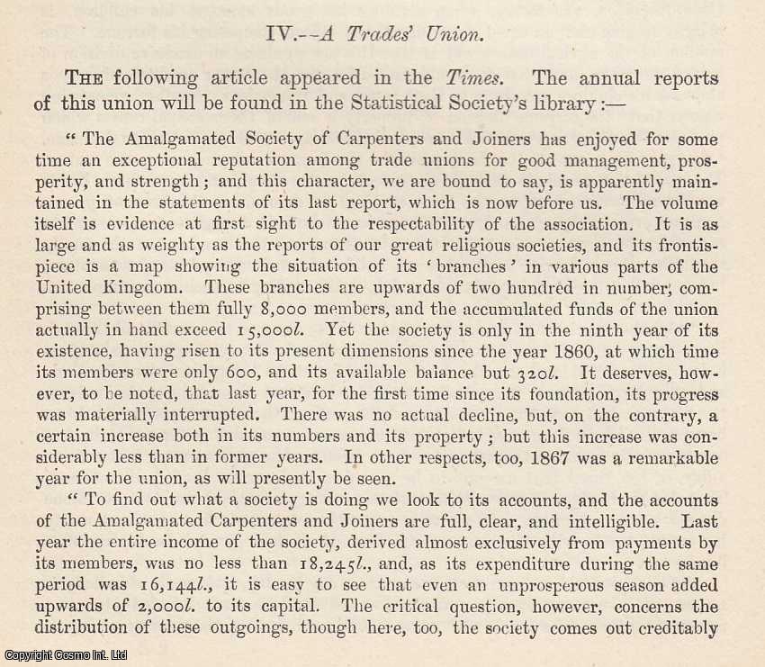 --- - A Trades' Union. The Amalgamated Society of Carpenters and Joiners, 1868.