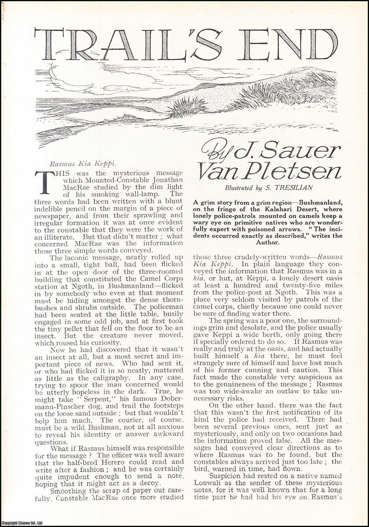 PLETSEN, J. SAUER VAN - Trail's End. An original article from the Wide World Magazine, 1939.
