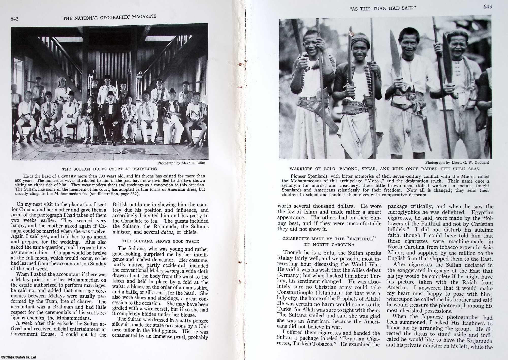 HANSON, GEORGE M. - As The Tuan Had Said. An original article from the National Geographic Magazine, 1933.
