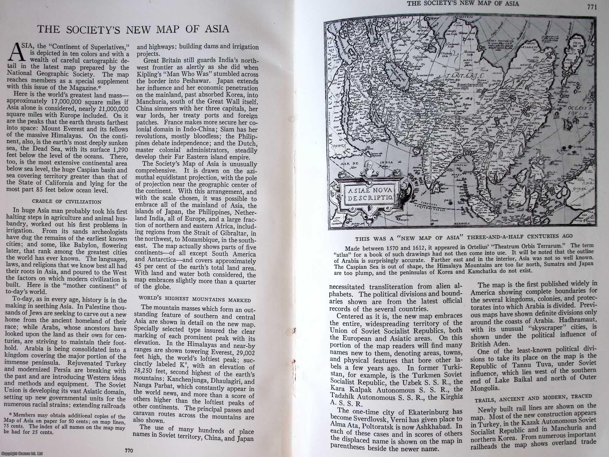 National Geographic - The Society's New Map of Asia. An original article from the National Geographic Magazine, 1933.