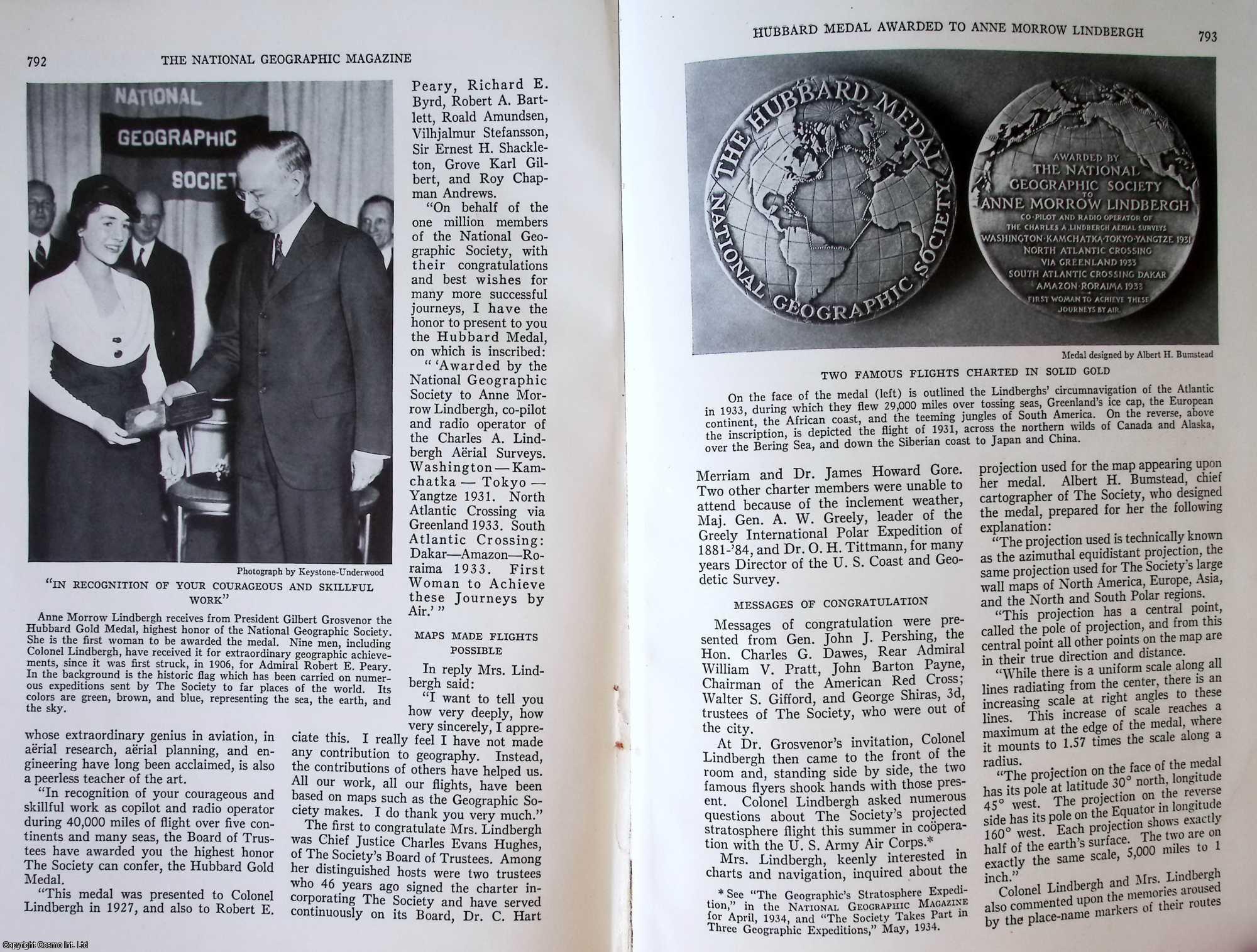 National Geographic - The Society Awards hubbard Medal to Anne Morrow Lindbergh. An original article from the National Geographic Magazine, 1934.