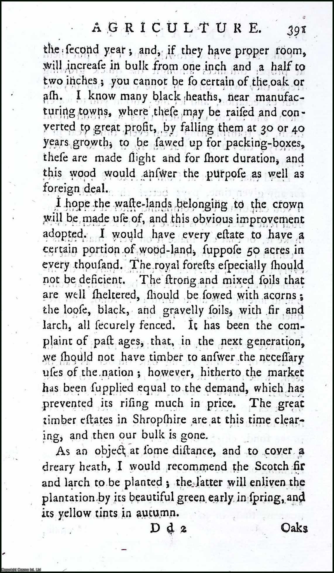 HARRIES (OF HENWOOD, NEAR SHREWSBURY), E. - Observations on Planting and the Growth of Trees. A rare original article from the Annals of Agriculture, 1790.
