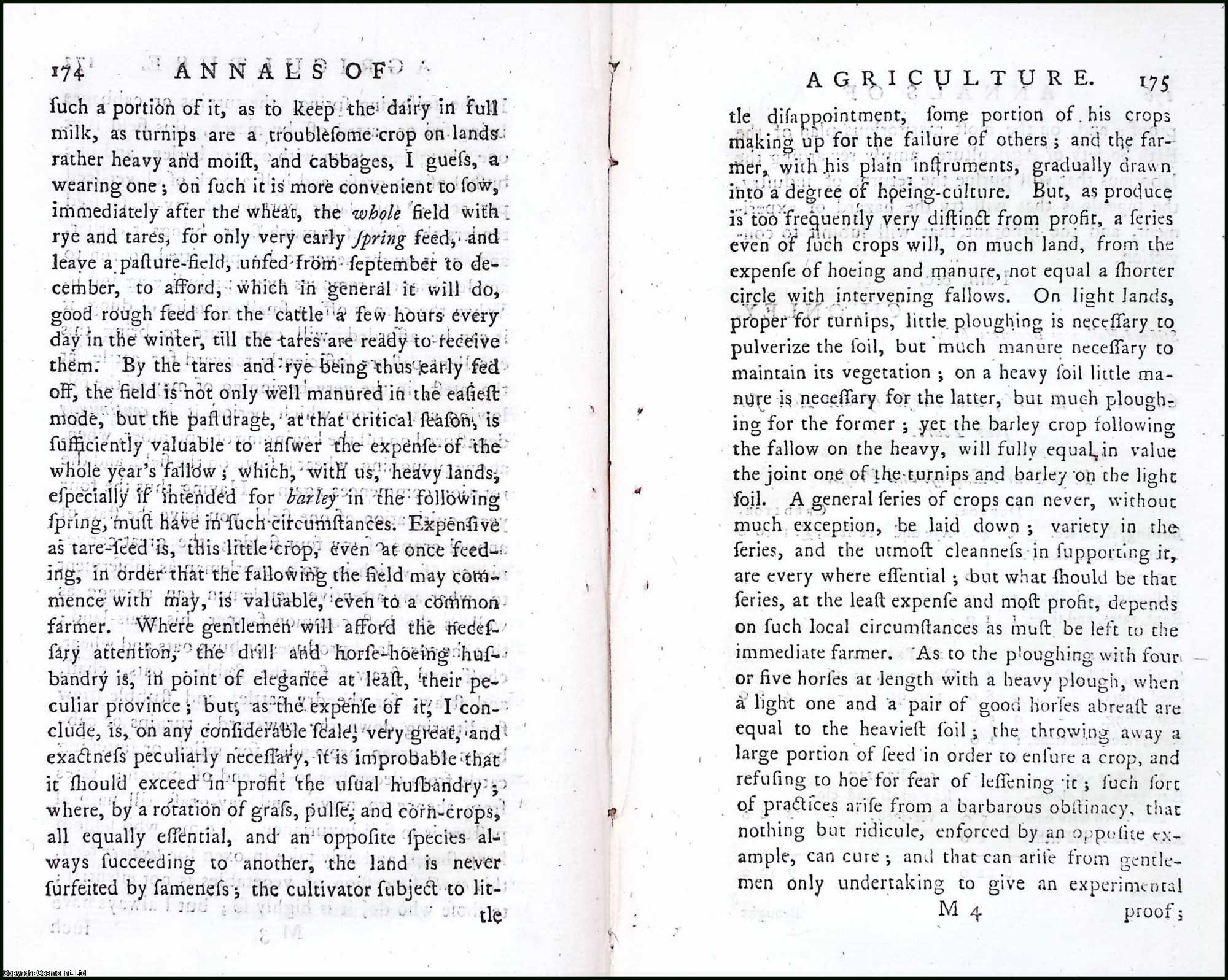ONLEY (OF STISTEAD HALL, NEAR BRAINTREE, ESSEX), CHARLES - A Course of Crops described, with Remarks. A rare original article from the Annals of Agriculture, 1793.