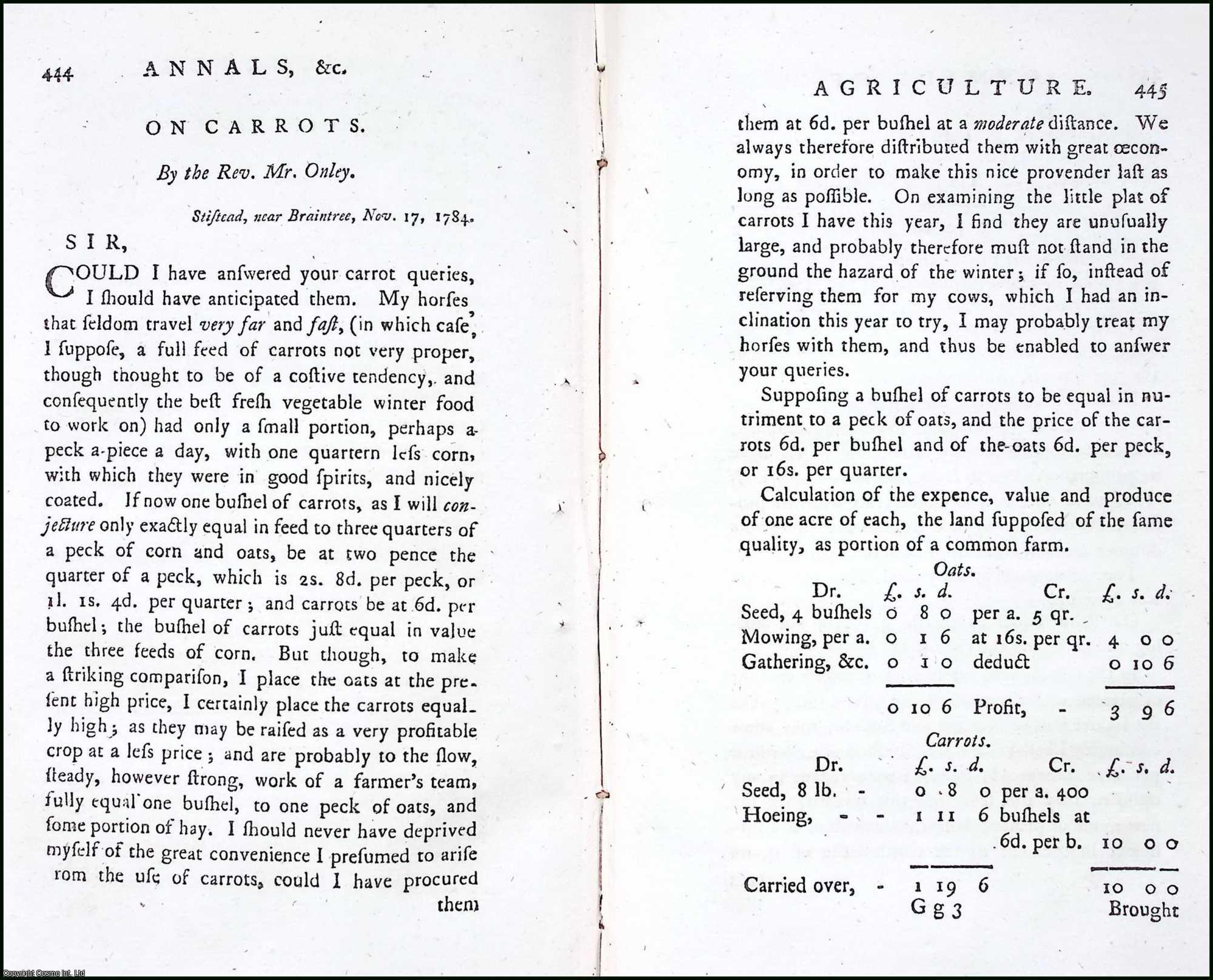 REV. MR. ONLEY - On Carrots. A rare original article from the Annals of Agriculture, 1793.