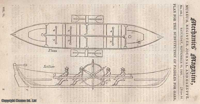 --- - Plan For The Substitution of Paddles For Oars; Vallance's Improved Mode of Travelling; Variation of The Needle; Building and Tuning of Organs; Useful Hint To Buyers of Spirits; Strength of Milk; Narcotic Effects of Spanish Wines; Theory of The Saltness of The Sea; Relative Value of Fuel, etc. Mechanics' Magazine, Museum, Register, Journal and Gazette. Issue No. 162. A complete rare weekly issue of the Mechanics' Magazine, 1826.