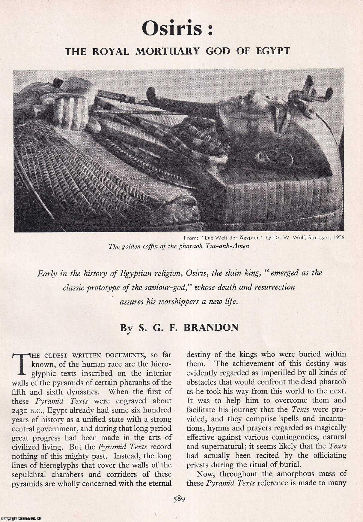 S.G.F. Brandon - Osiris: The Royal Mortuary God of Egypt. An original article from History Today magazine, 1960.