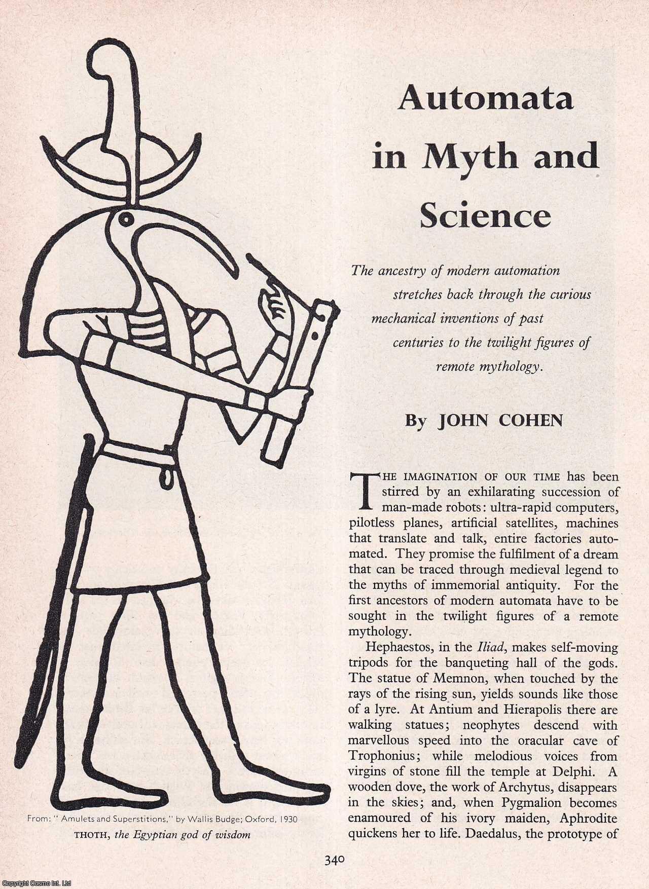COHEN, JOHN - Automata in Myth and Science. An original article from History Today magazine, 1963.