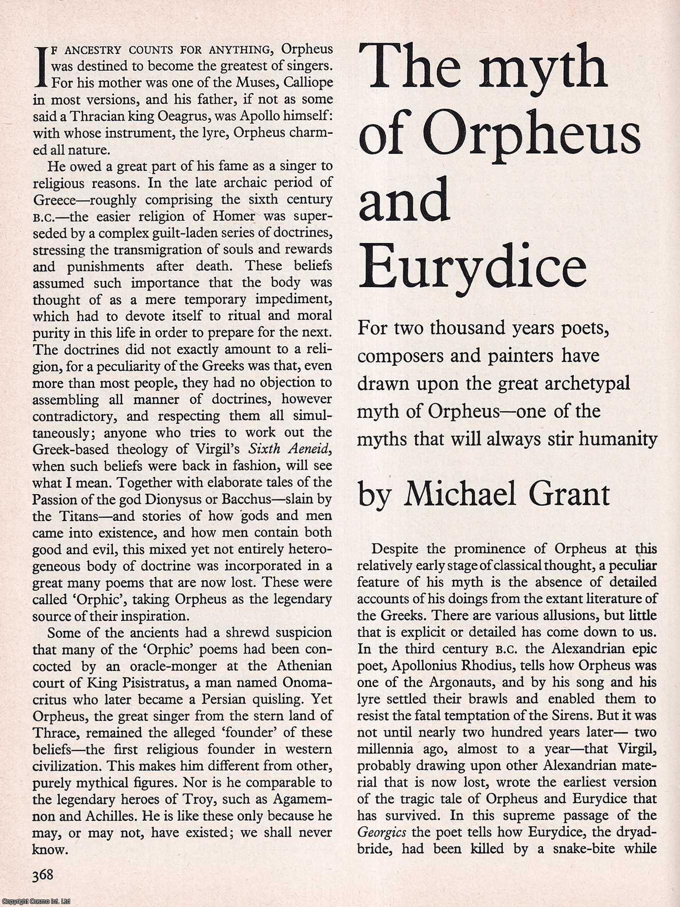 Michael Grant - The Myth of Orpheus and Eurydice. An original article from History Today magazine, 1967.