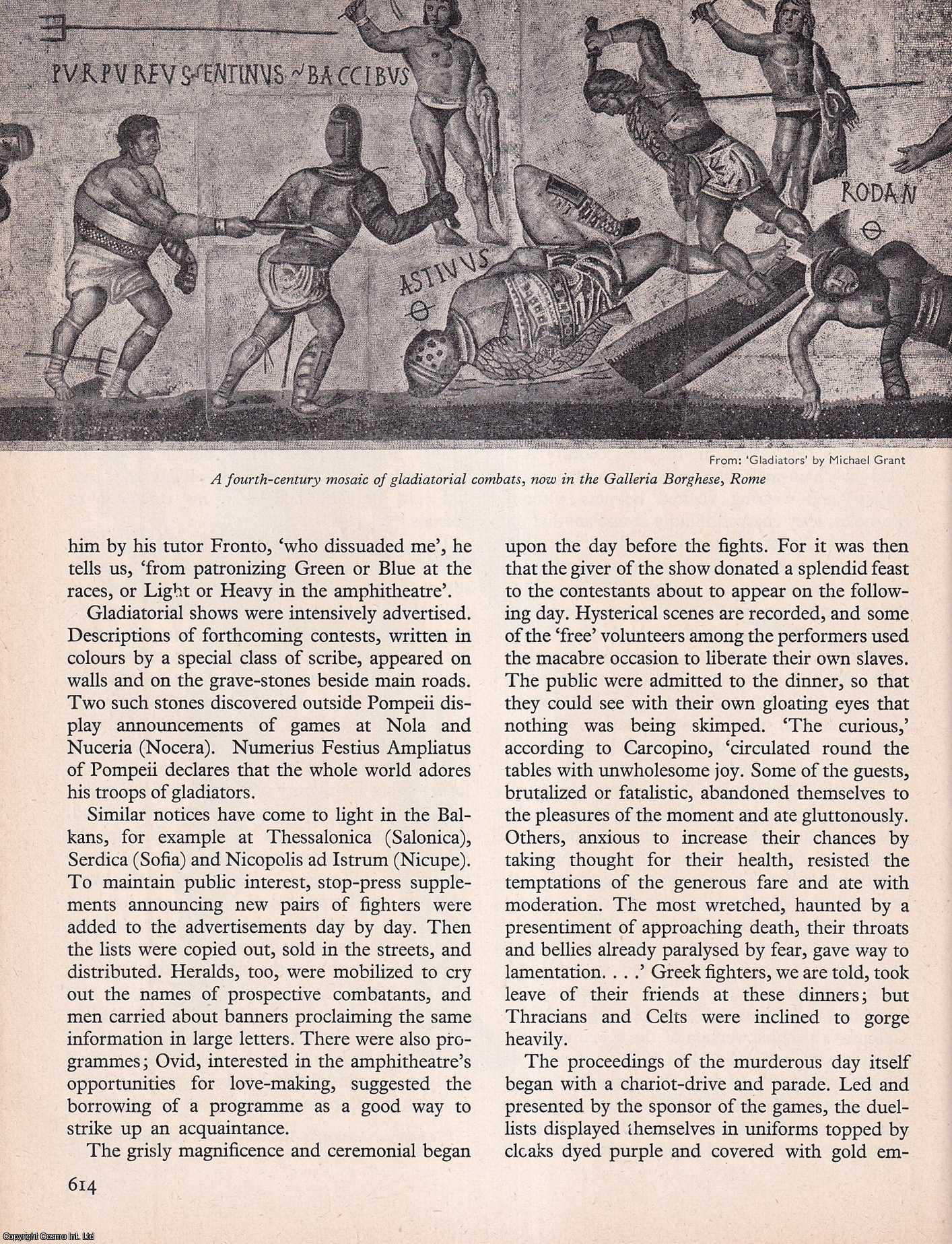 Michael Grant - The Gladiators (Rome). An original article from History Today magazine, 1967.