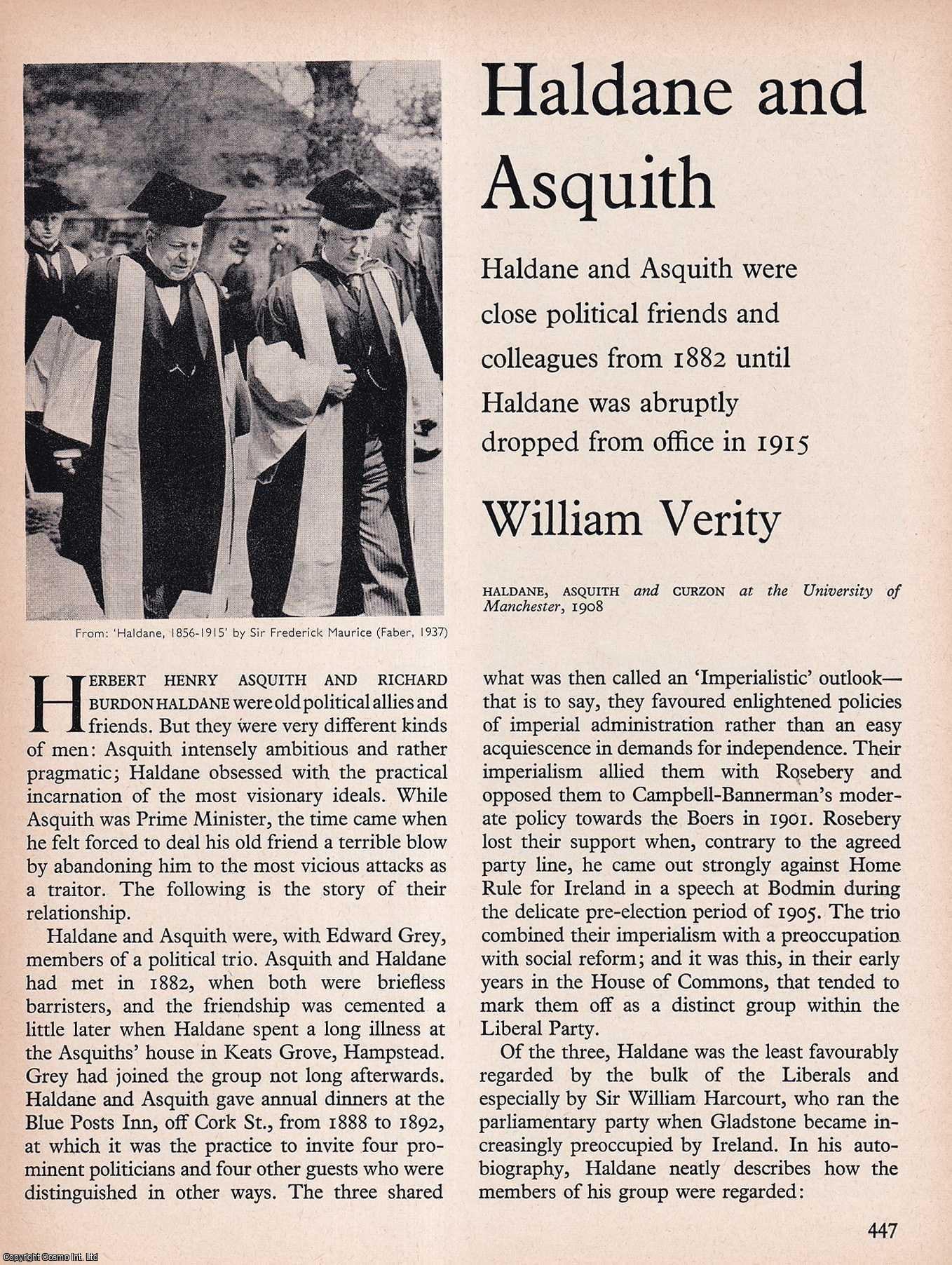 VERITY, WILLIAM - Haldane and Asquith. An original article from History Today magazine, 1968.