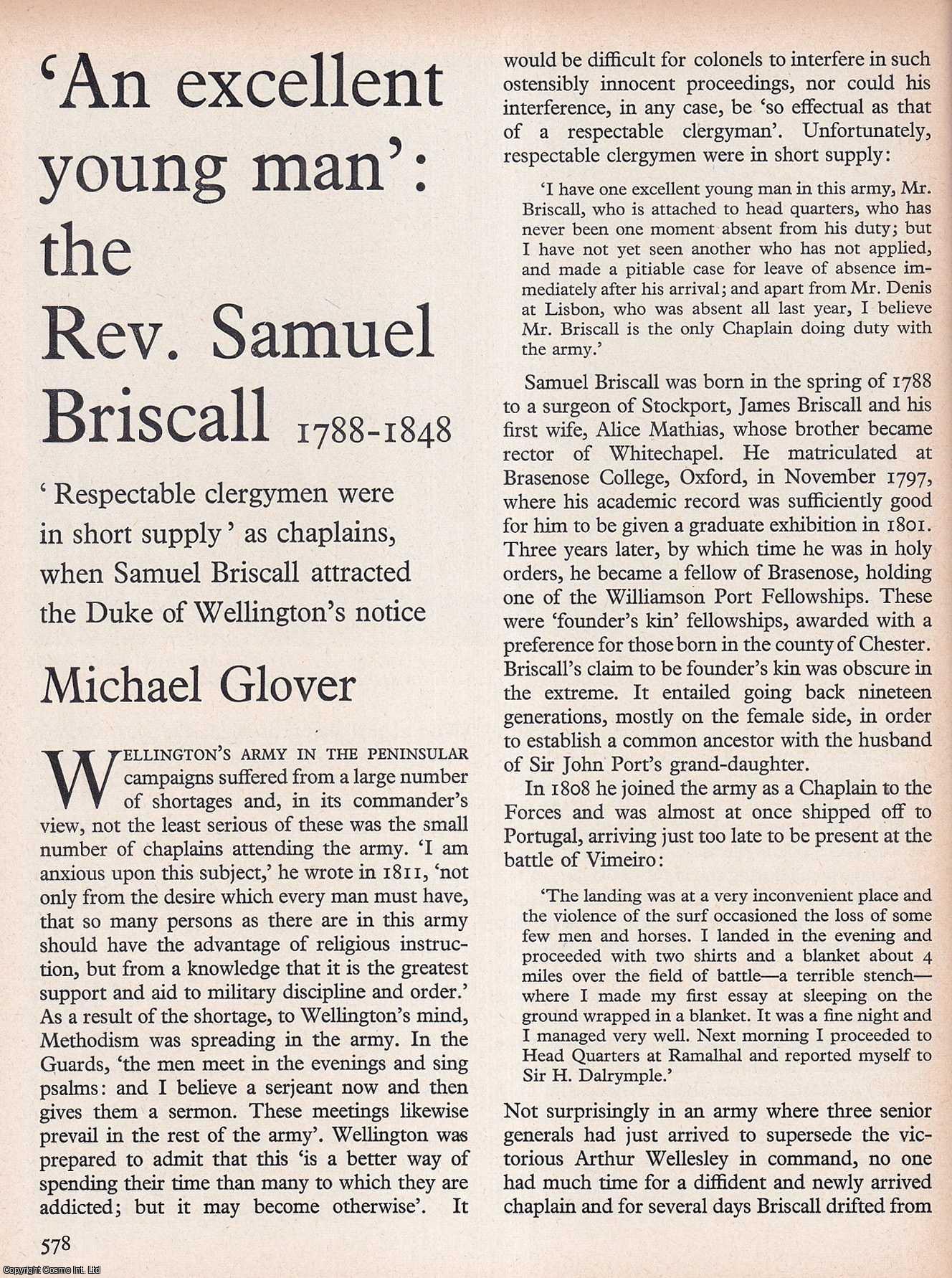 Michael Glover - An Excellent Young Man: The Rev. Samuel Briscall 1788-1848. An original article from History Today magazine, 1968.