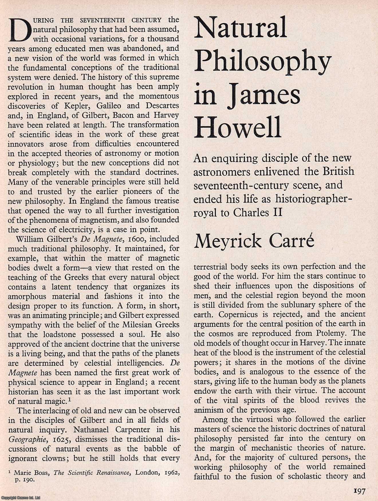 Meyrick Carre - Natural Philosophy in James Howell. An original article from History Today magazine, 1969.