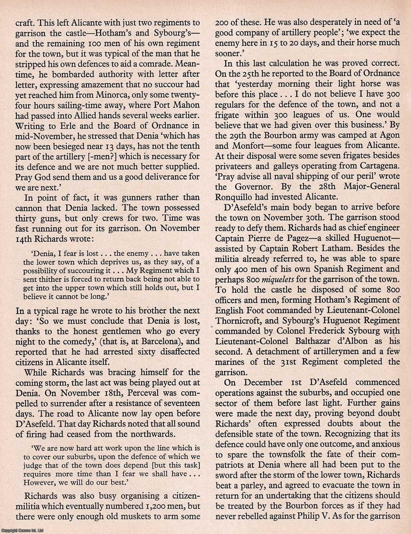 CHANDLER, DAVID - The Siege of Alicante. An original article from History Today magazine, 1969.