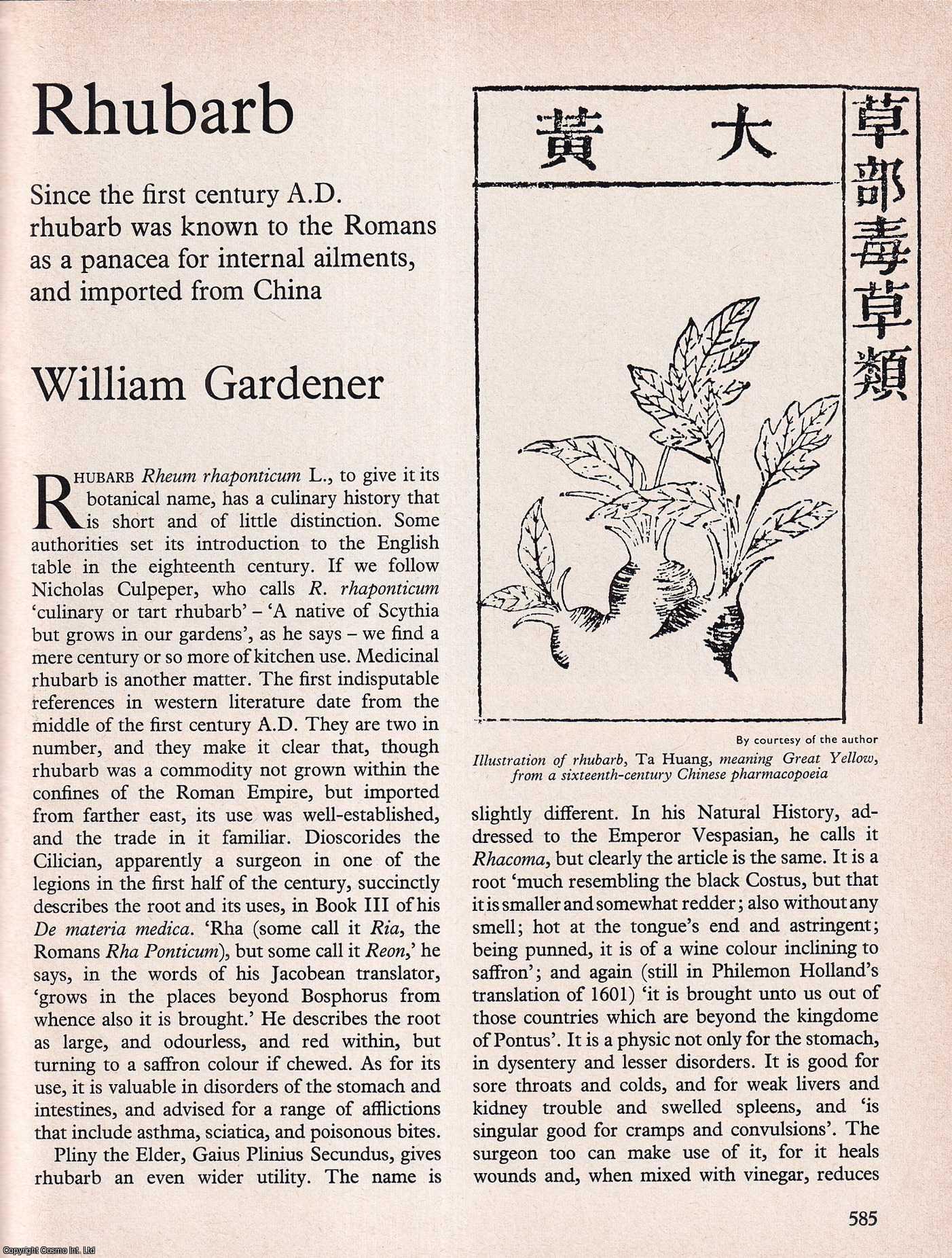 GARDENER, WILLIAM - Rhubarb: Chinese Pharmacopoeia. An original article from History Today magazine, 1971.