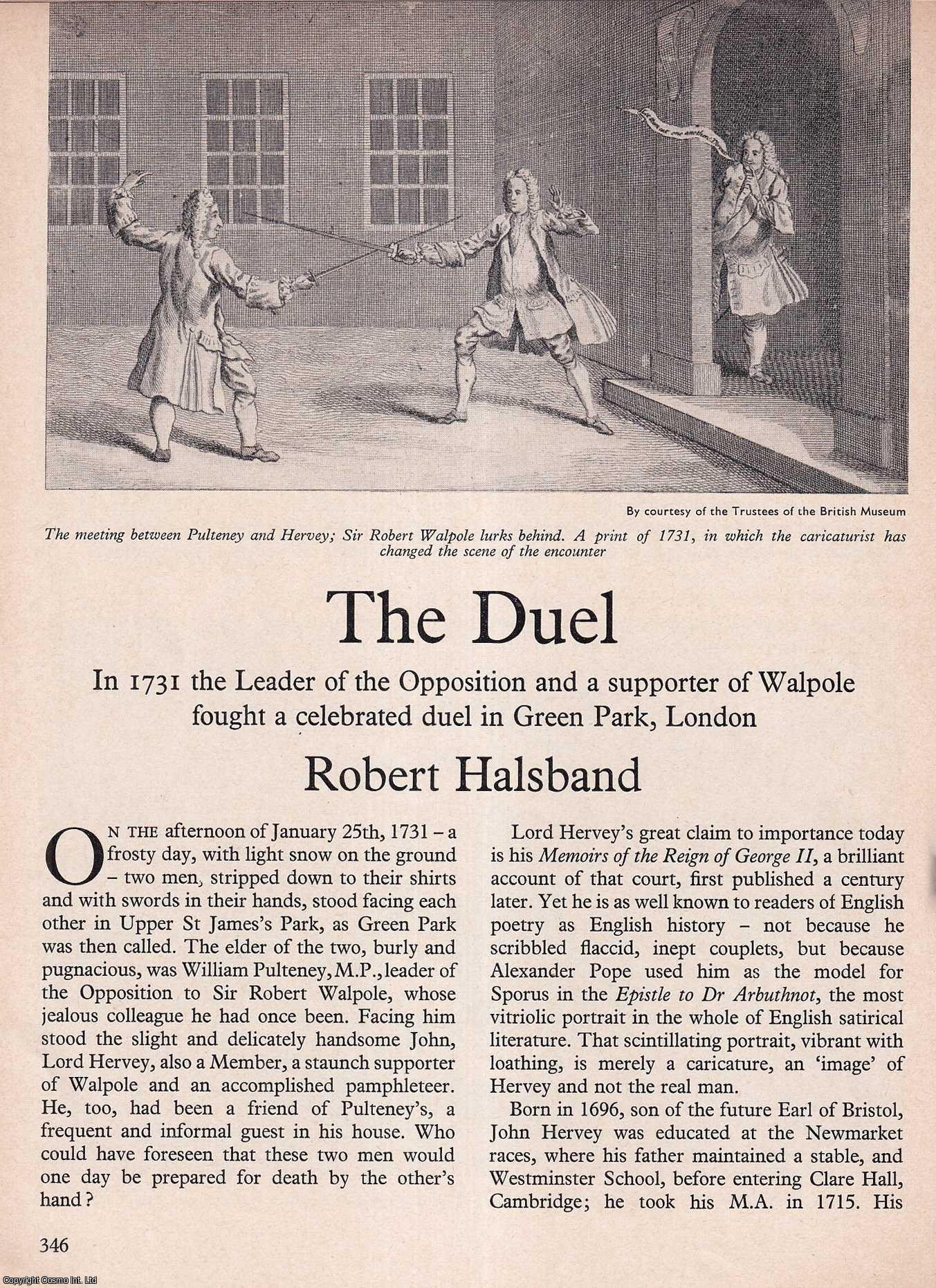 HALSBAND, ROBERT - The Duel (Sir Robert Walpole). An original article from History Today magazine, 1972.