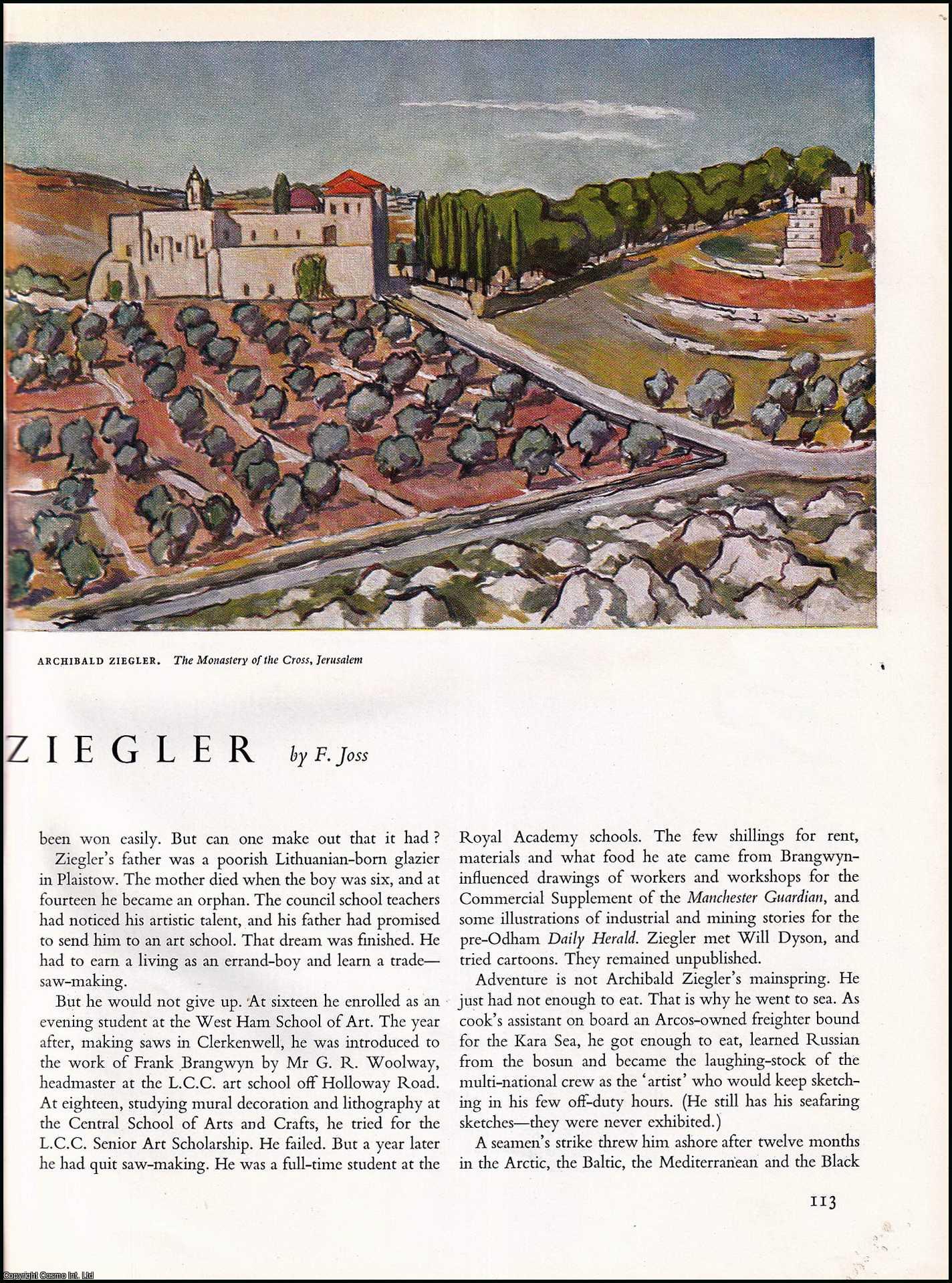 JOSS, F. - Archibald Ziegler: Mural Painter. An original article from the The Studio magazine, 1950.