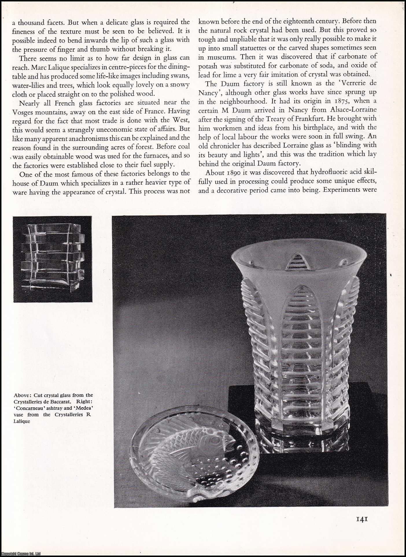 COLLINGWOOD, FRANCES - French Glass: Three Factories Maintain their Traditions. An original article from the The Studio magazine, 1951.