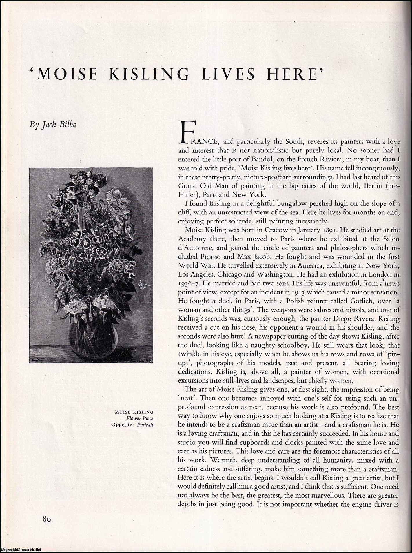 BILBO, JACK - Moise Kisling Lives Here (France). An original article from the The Studio magazine, 1951.