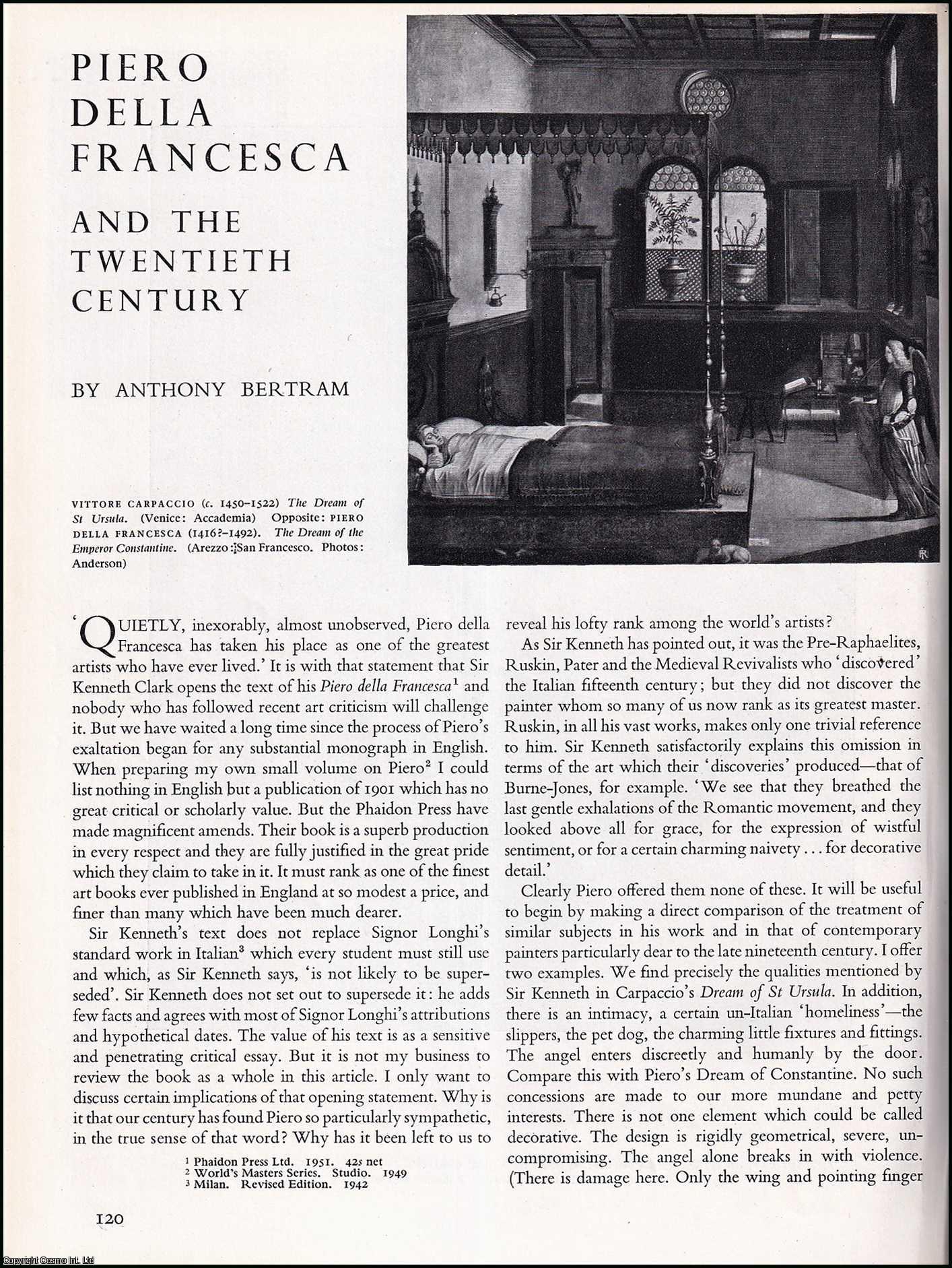 BERTRAM, ANTHONY - Piero Della Francesca and The Twentieth Century. An original article from the The Studio magazine, 1951.