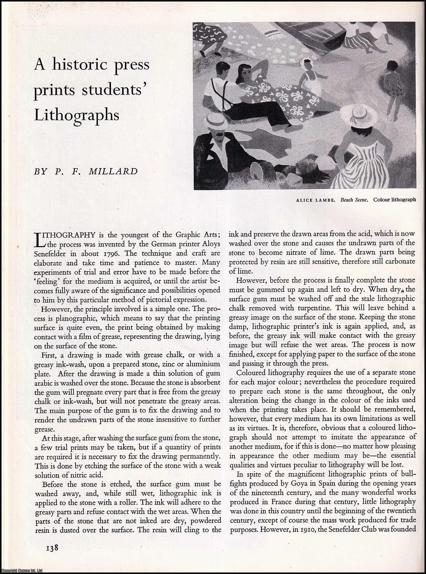 MILLARD, P.F. - A Historic Press Prints Students Lithographs. An original article from the The Studio magazine, 1951.