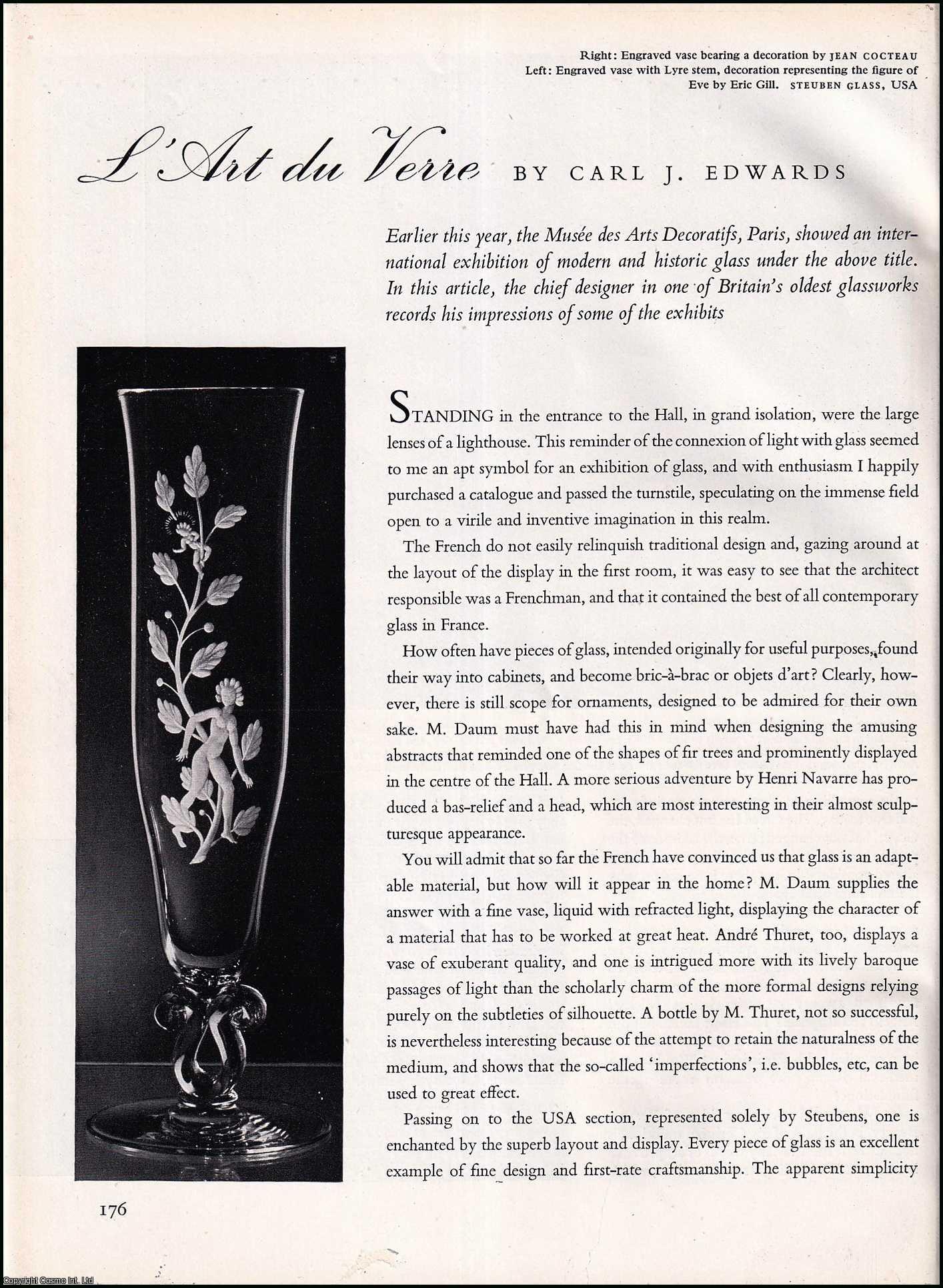 EDWARDS, CARL J. - L'Art du Verre. An original article from the The Studio magazine, 1951.