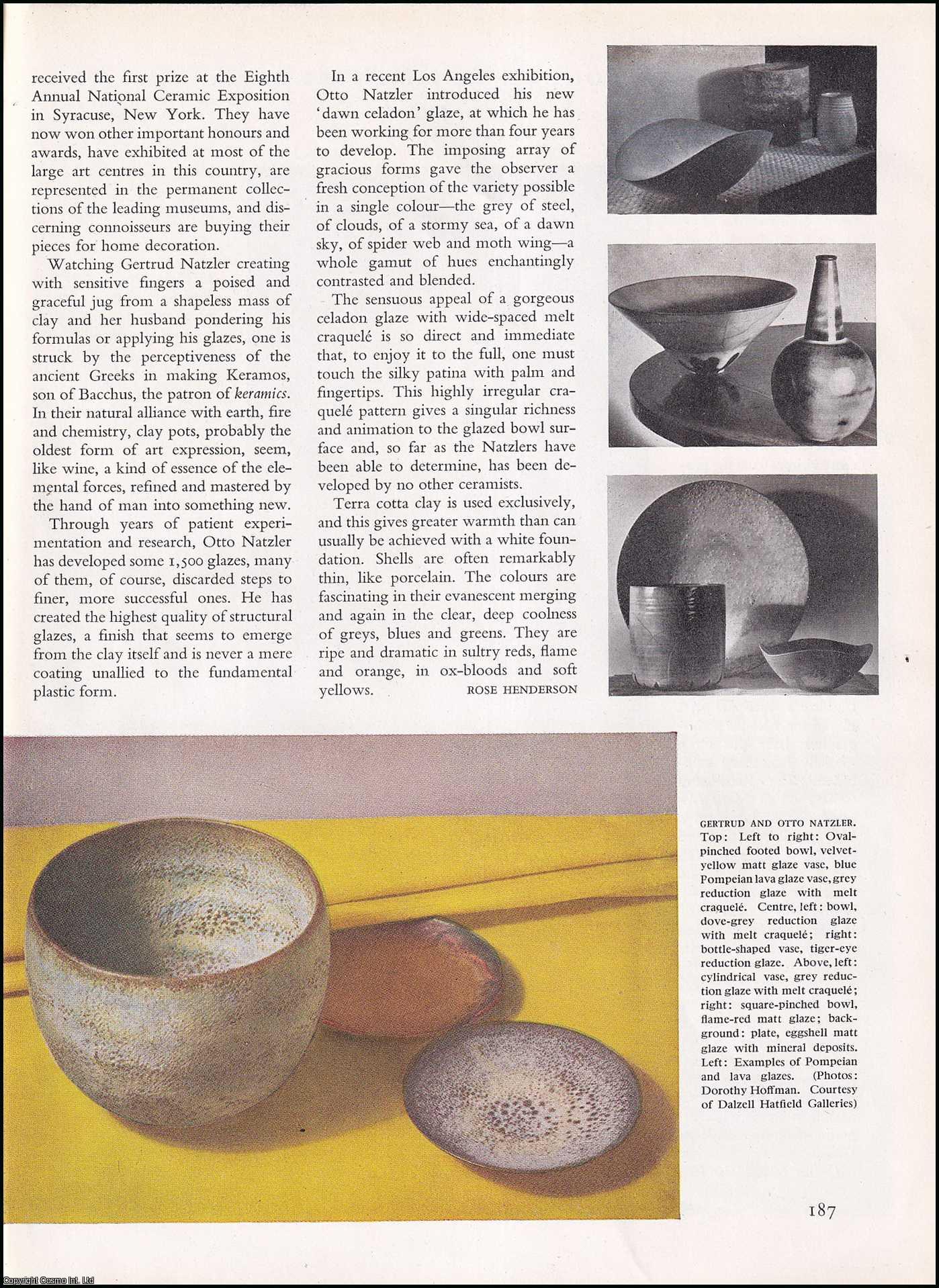 HENDERSON, ROSE - Masterpieces in Pottery. An original article from the The Studio magazine, 1948.