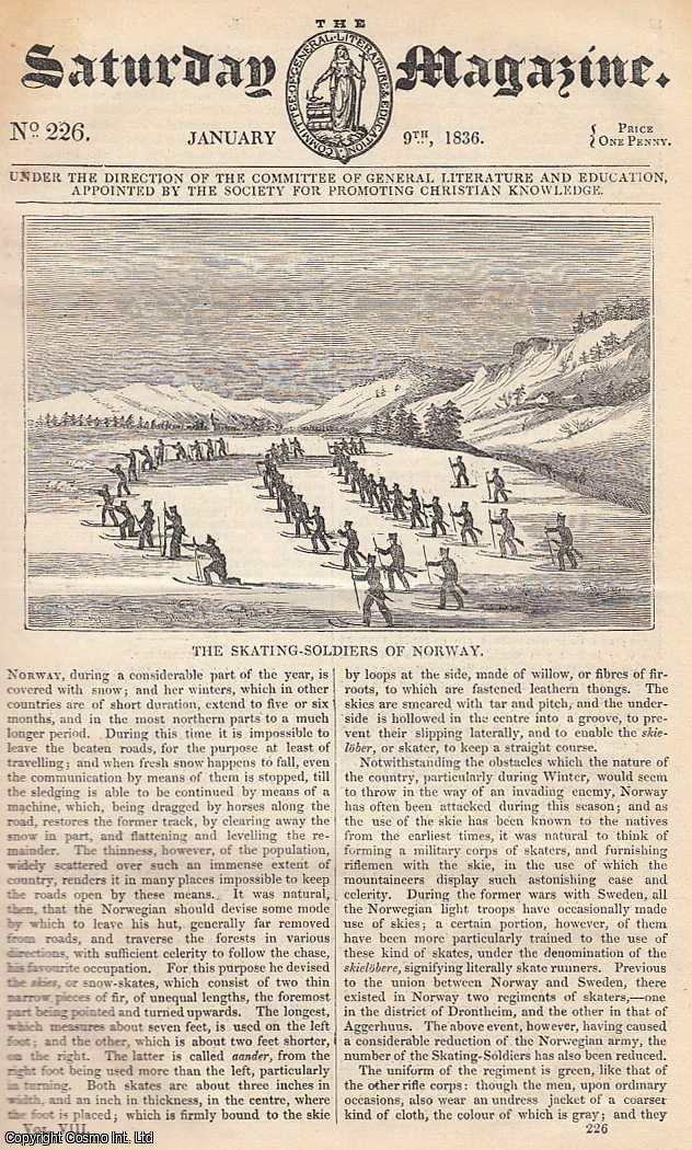 Saturday Magazine - Manufacture of Charcoal ; A Swamp in the Southern States of America ; The Skating-Soldiers of Norway, etc. Issue No. 226. January, 1836. A complete original weekly issue of the Saturday Magazine, 1836.