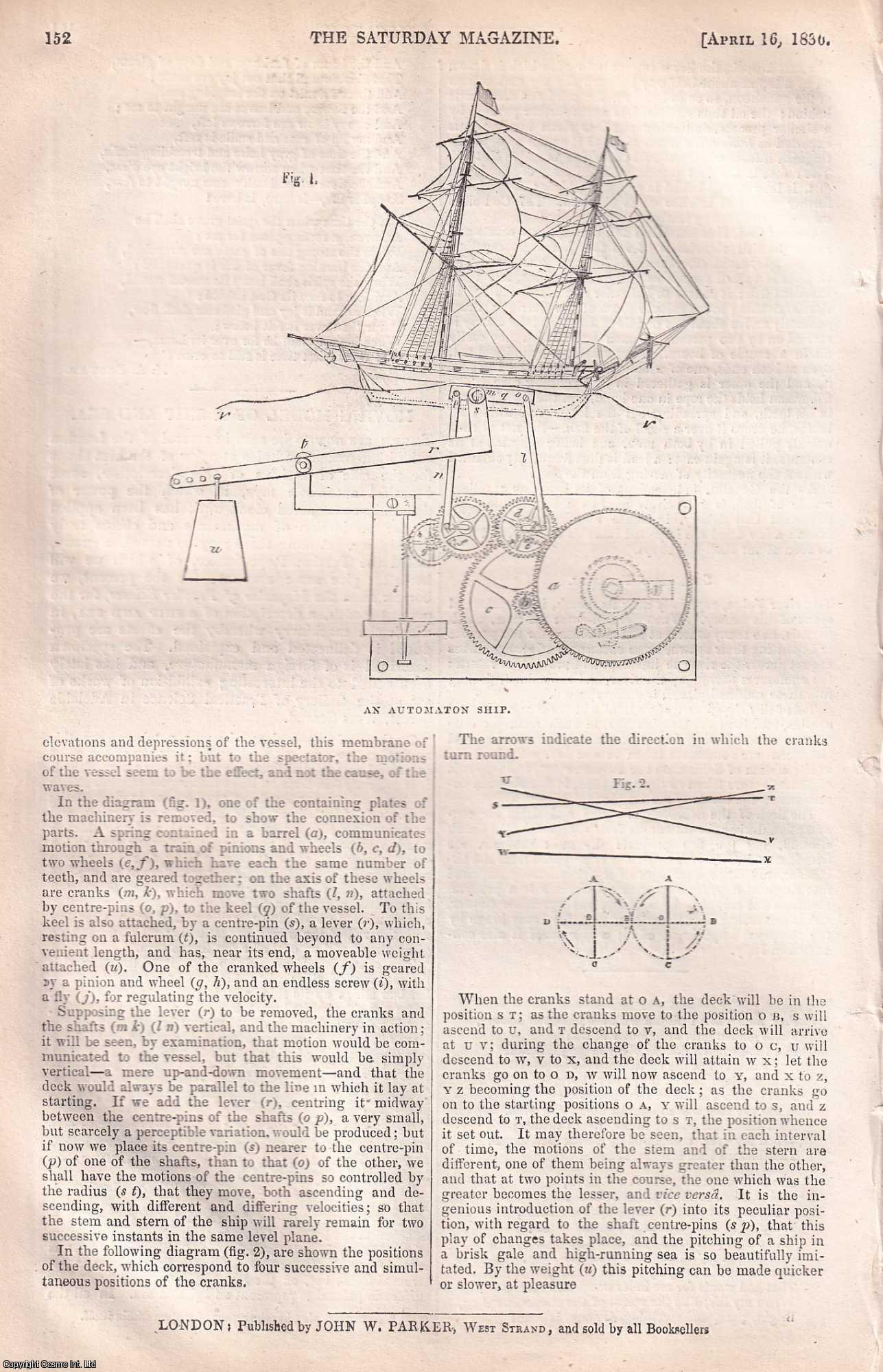 Saturday Magazine - Moving Model of a Ship and Sea ; Poisonous Vegetables ; The Town and Port of Arabian Mocha, etc. Issue No. 243. April, 1836. A complete original weekly issue of the Saturday Magazine, 1836.