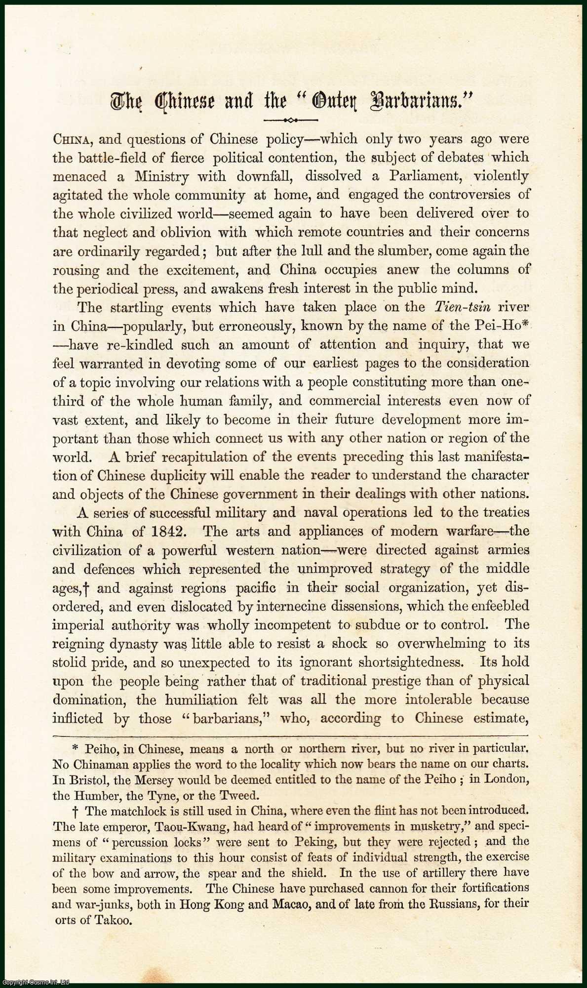 John Bowring - The Chinese and The Outer Barbarians. An uncommon original article from the Cornhill Magazine, 1860.
