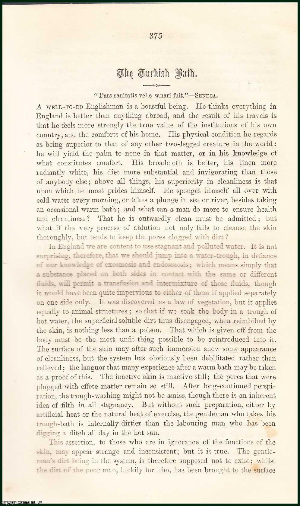 Charles A. Ward - The Turkish Bath. An uncommon original article from the Cornhill Magazine, 1861.