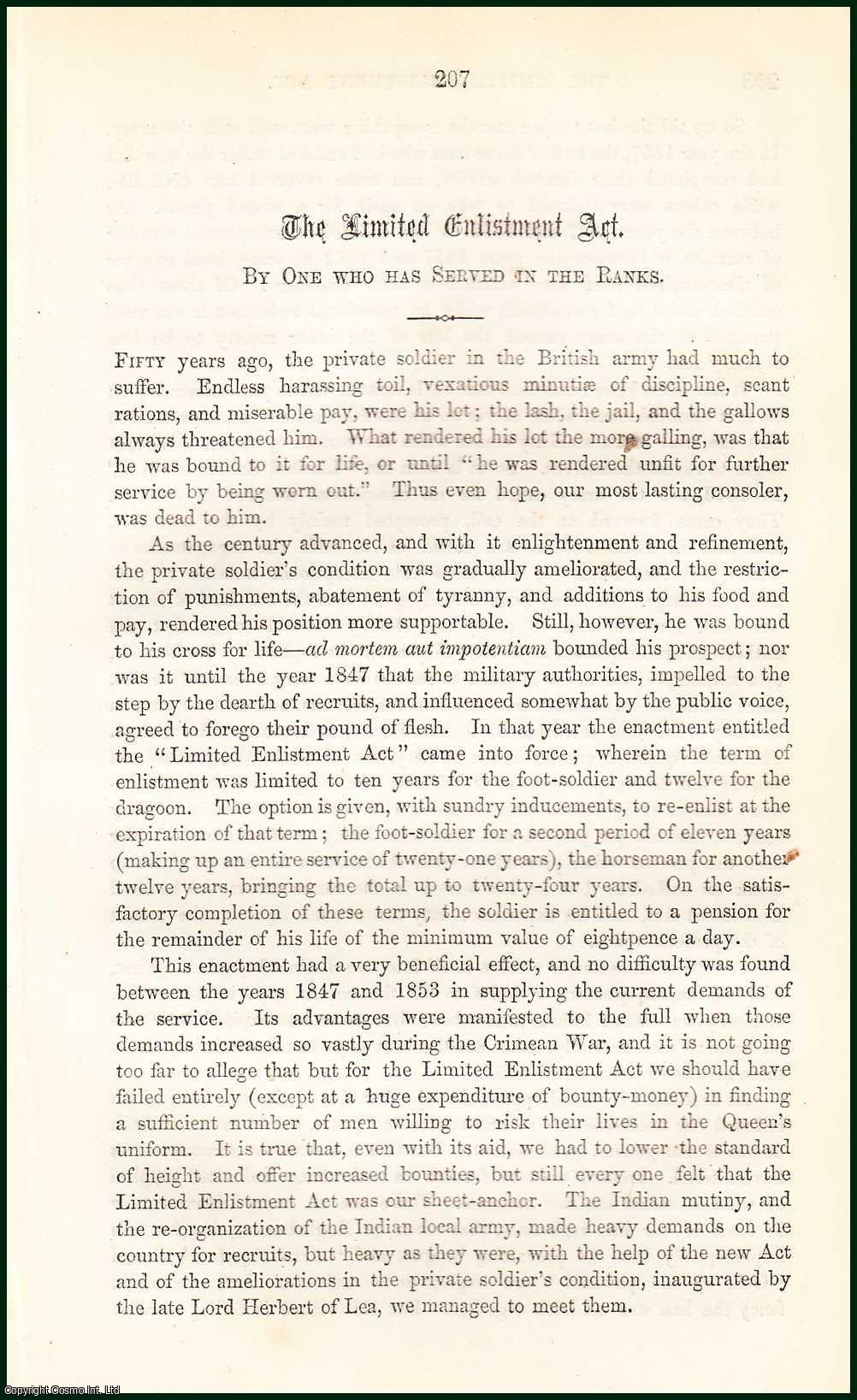 Archibald Forbes - The Limited Enlistment Act : By One Who Has Served in The Ranks. The term of enlistment was limited to ten years for the foot-soldier & twelve for the dragoon. An uncommon original article from the Cornhill Magazine, 1864.